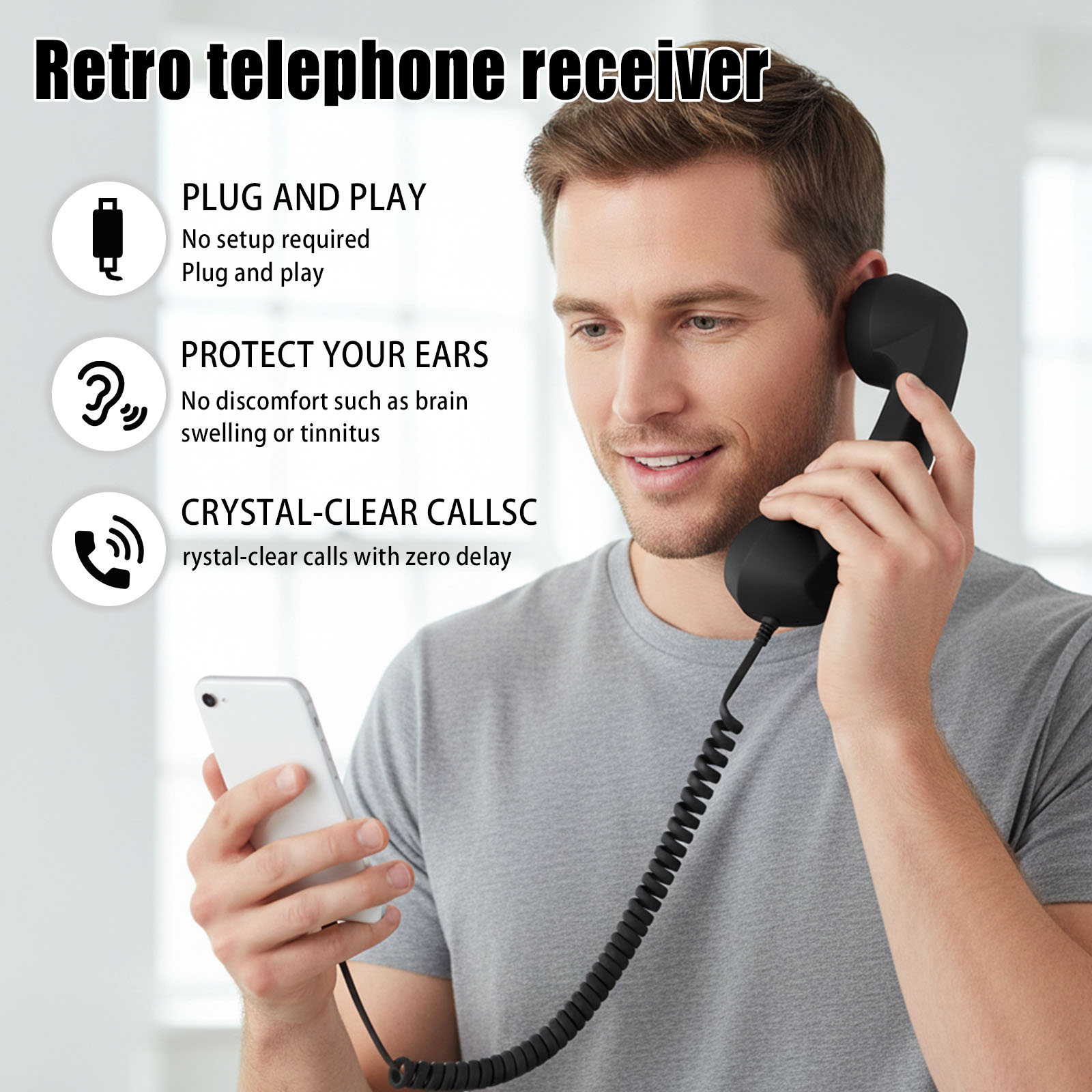 Retro Handset Phone - Ricevitore Telefonico Retrò Ergonomico, Manico per